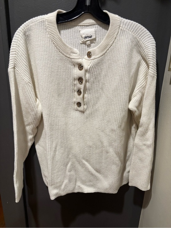 aerie Sweaters - Aerie Off-White Ribbed Henley Sweater with Button Placket